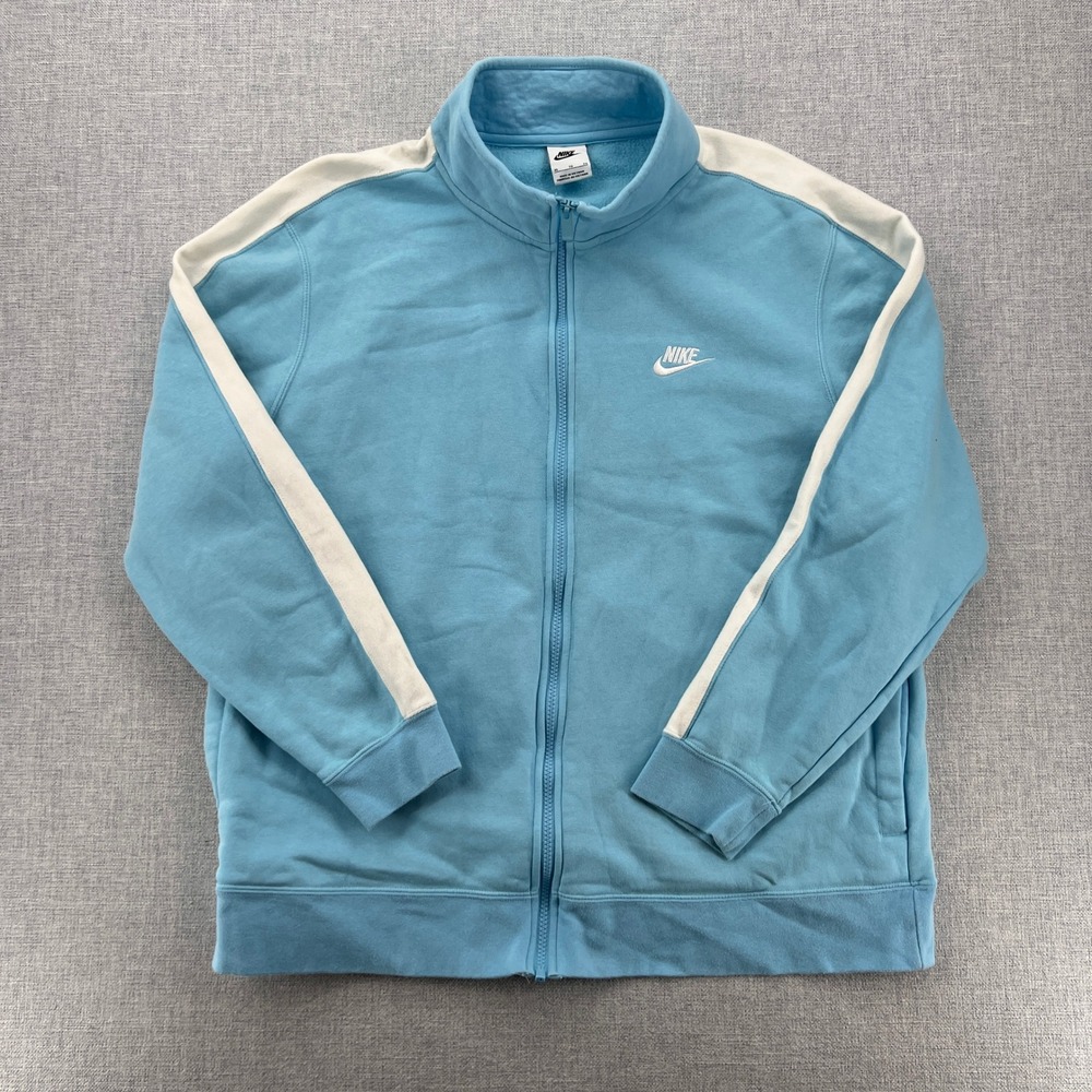 Nike Club Fleece Track Jacket Men XL Blue Chill Full Zip Stripe Athleisure Y2K